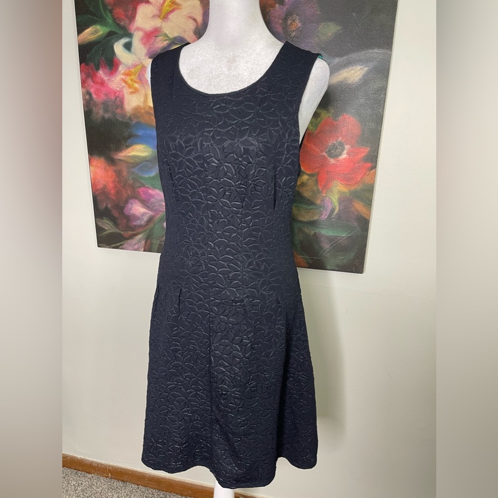 Maeve Black Textured Sleeveless A-Line Dress